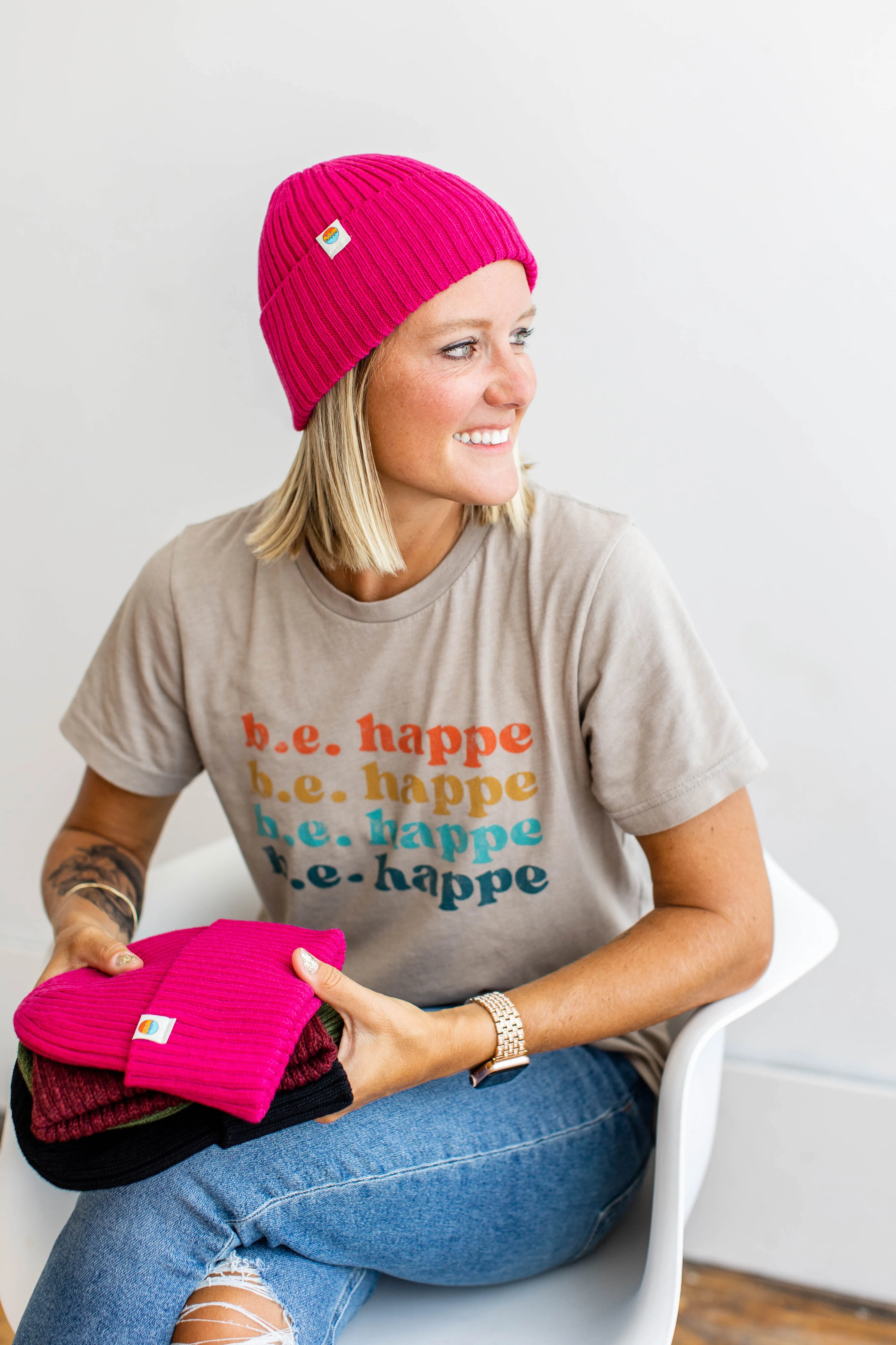 Ribbed Knit Beanie | Bright Pink