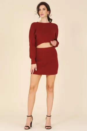 Ribbed Knit Crop Top And Skirt Set