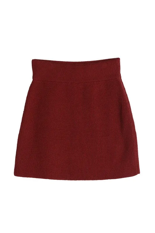 Ribbed Knit Crop Top And Skirt Set