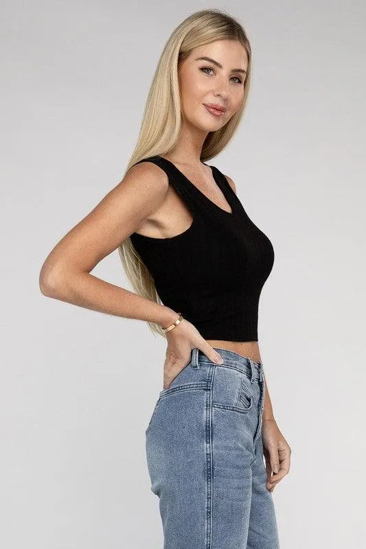 Ribbed Scoop Neck Cropped Sleeveless Top