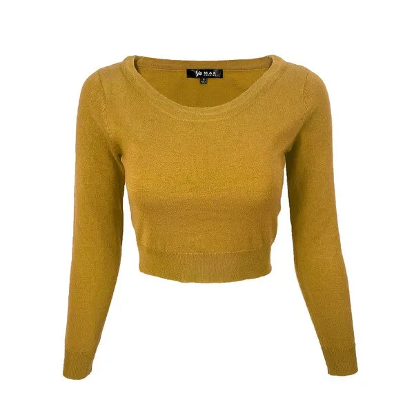 Round Neck Long Slv Crop Sweater Knit Crop Top