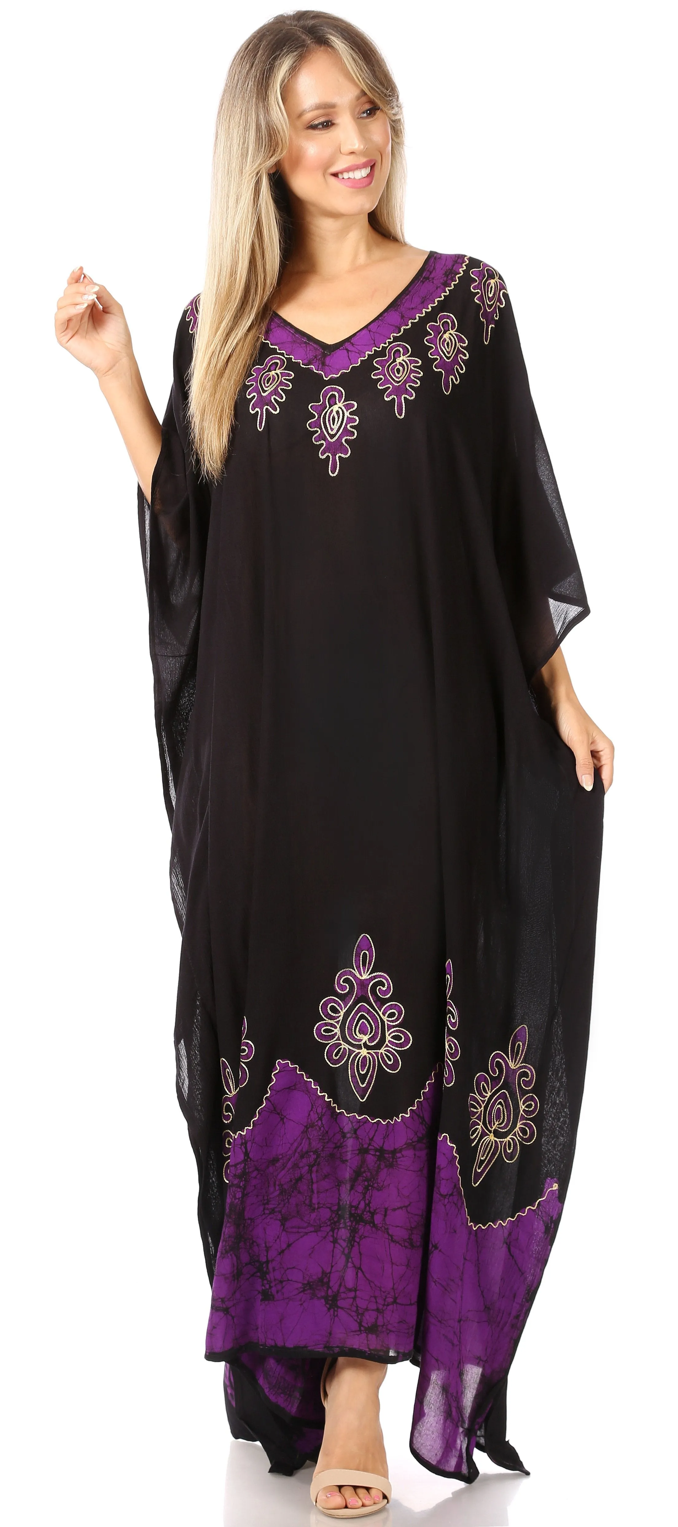 Sakkas Leonor Women's Boho Casual Long Maxi Caftan Dress Kaftan Cover-up LougeWear