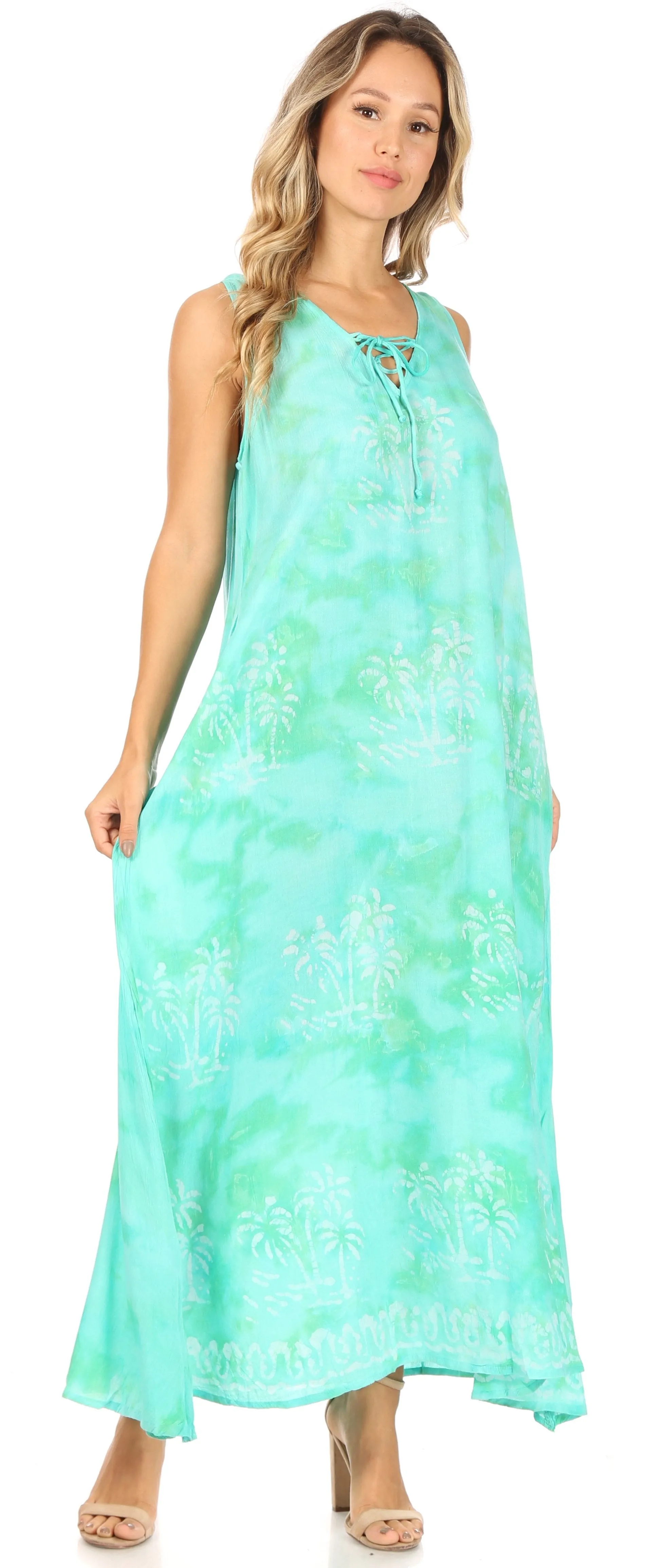 Sakkas Leonor Women's Maxi Sleeveless Tank Long Print Dress with Pockets and Ties