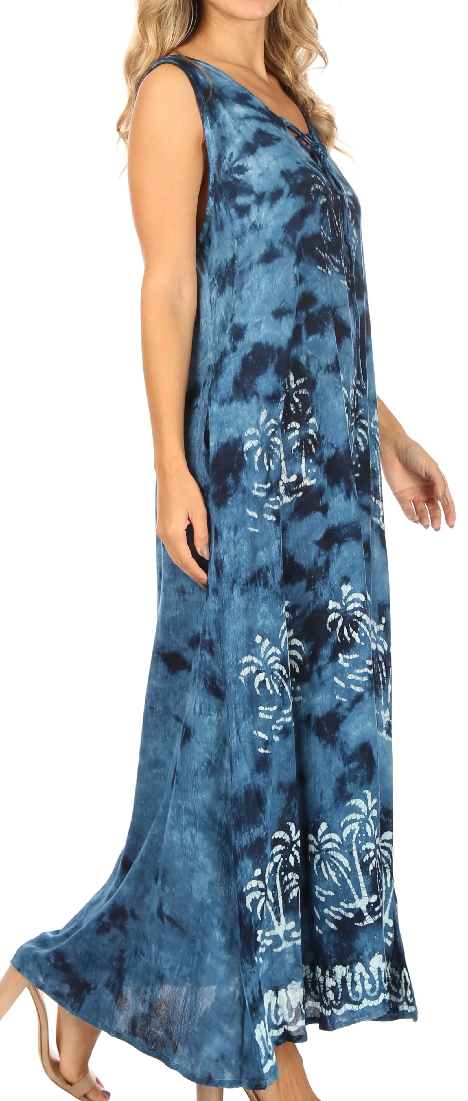 Sakkas Leonor Women's Maxi Sleeveless Tank Long Print Dress with Pockets and Ties