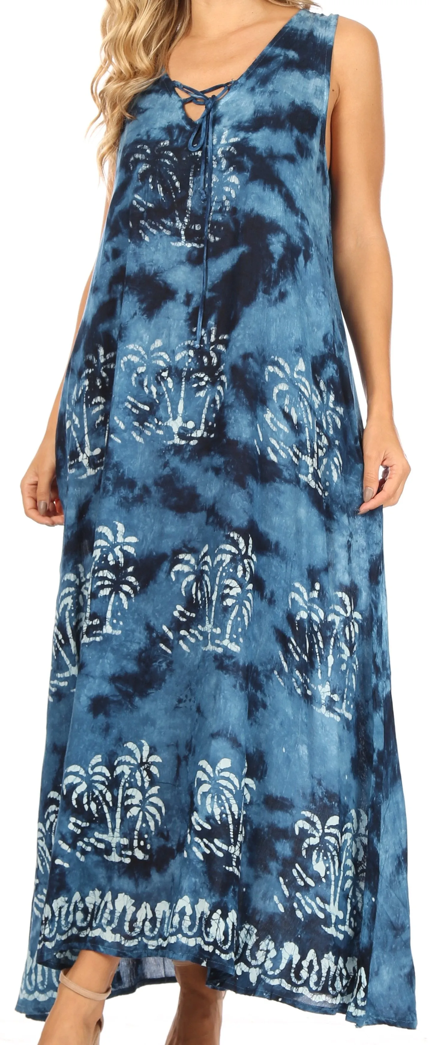 Sakkas Leonor Women's Maxi Sleeveless Tank Long Print Dress with Pockets and Ties