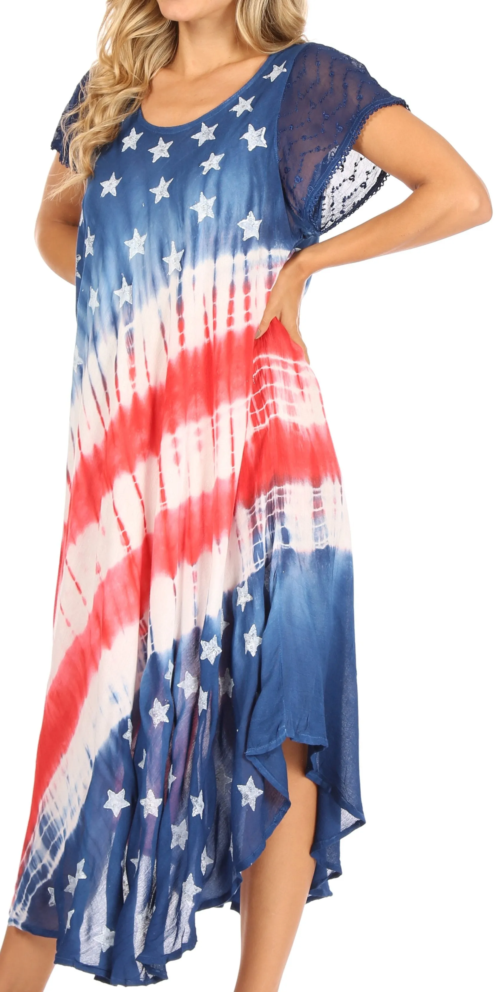 Sakkas Sara Women's Patriotic Flag Loose Summer Casual Dress Lightweight Print