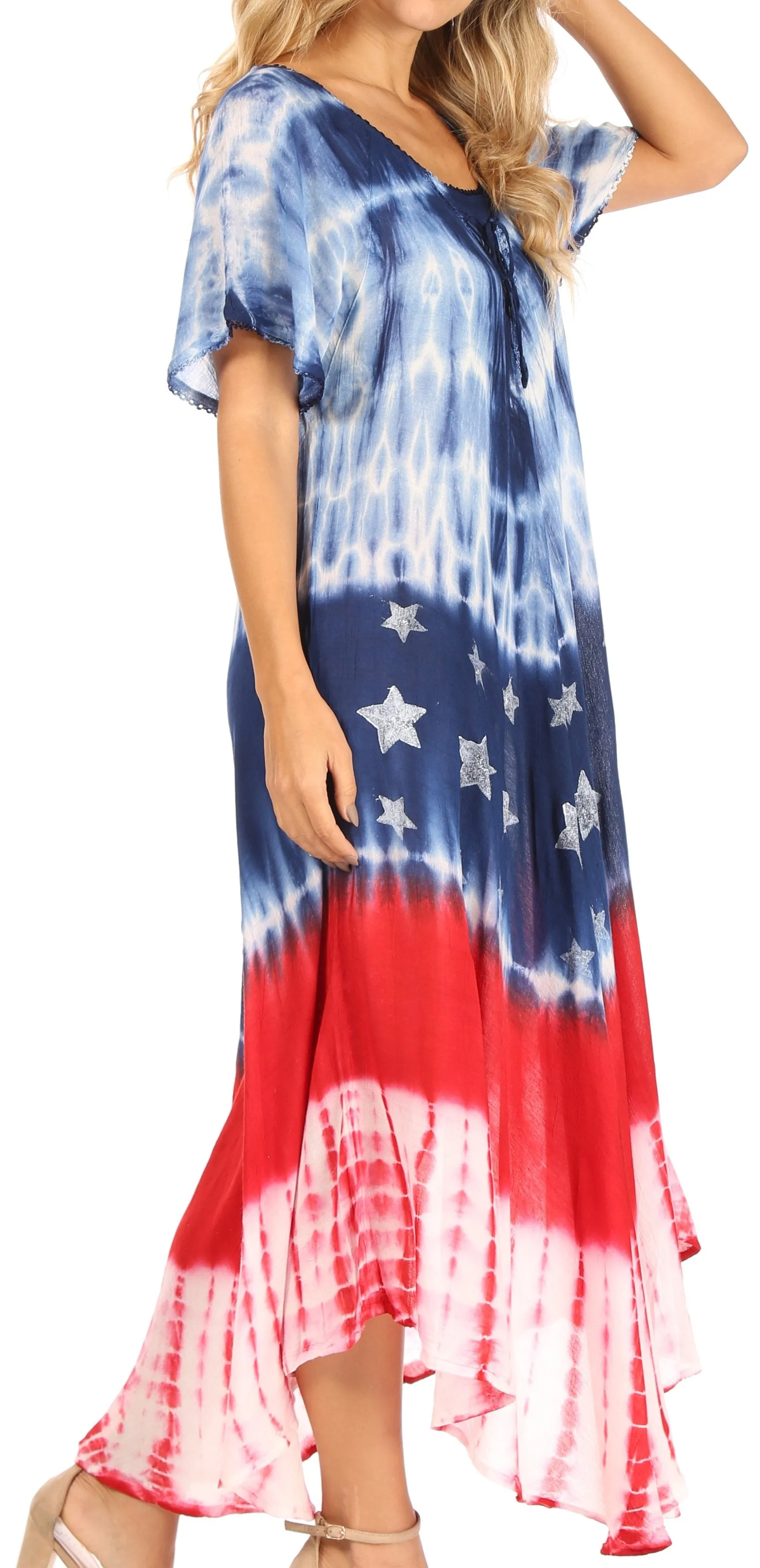 Sakkas Sara Women's Patriotic Flag Loose Summer Casual Dress Lightweight Print