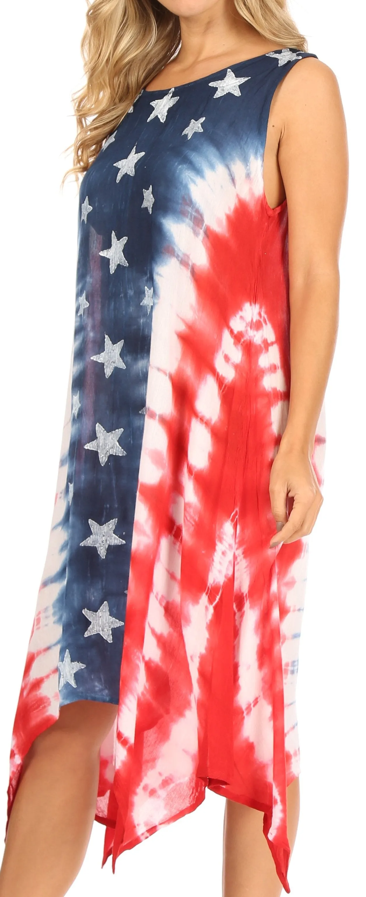 Sakkas Sara Women's Patriotic Flag Loose Summer Casual Dress Lightweight Print