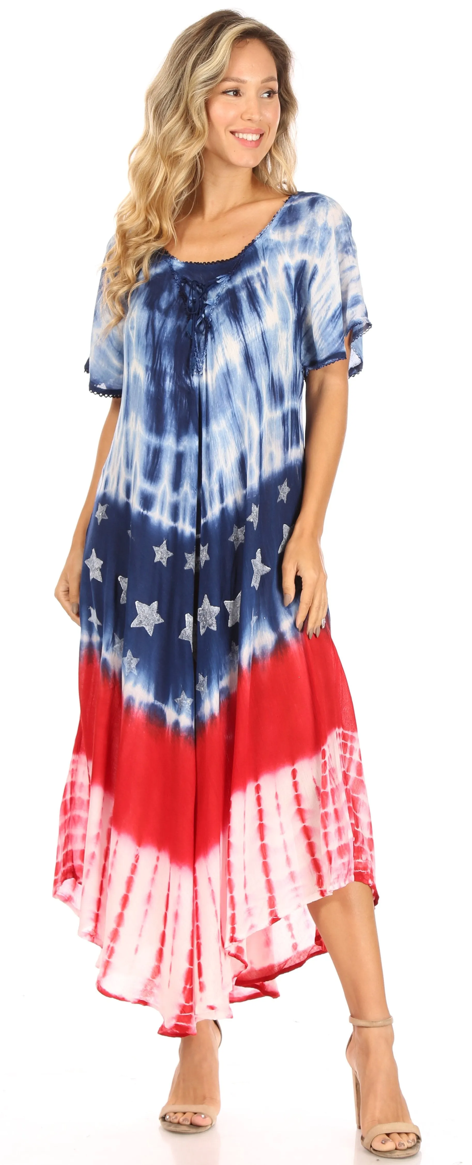 Sakkas Sara Women's Patriotic Flag Loose Summer Casual Dress Lightweight Print