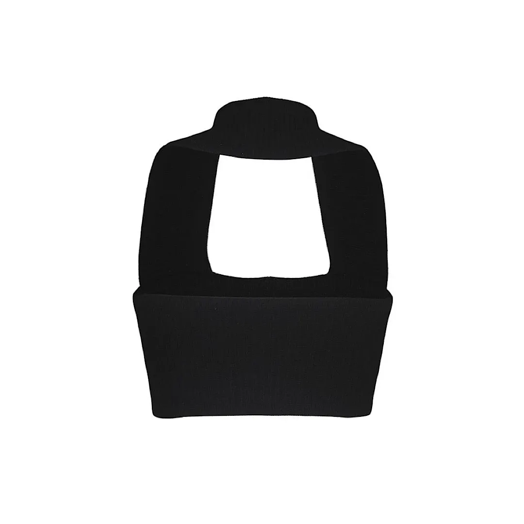 SHANIA Black Soft Knit Halter Bardot Top