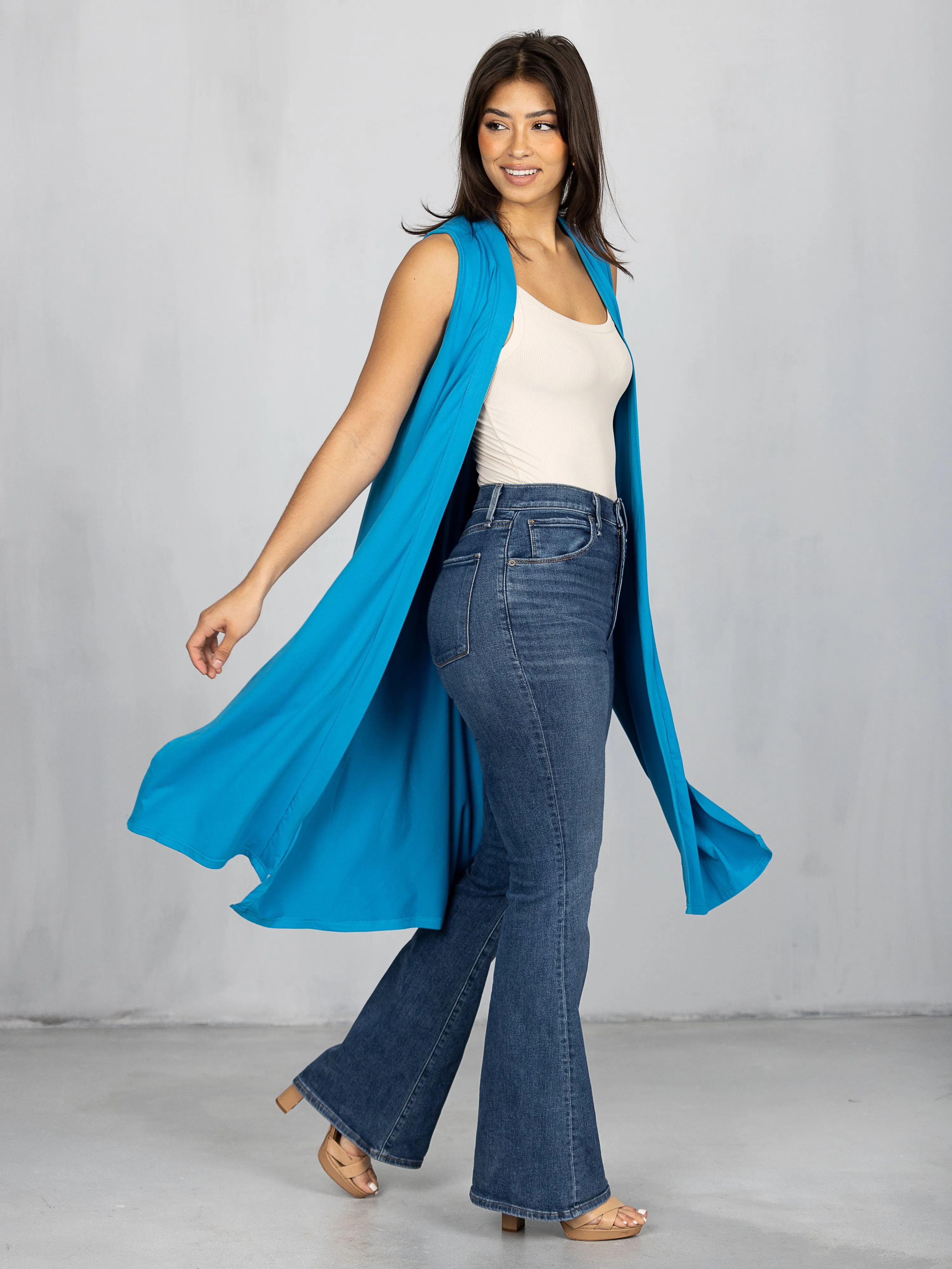 Sleeveless Long Cardigan Vest with Side Slit