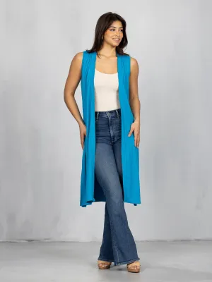 Sleeveless Long Cardigan Vest with Side Slit