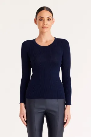 Superfine Merino Rib Crew - Navy