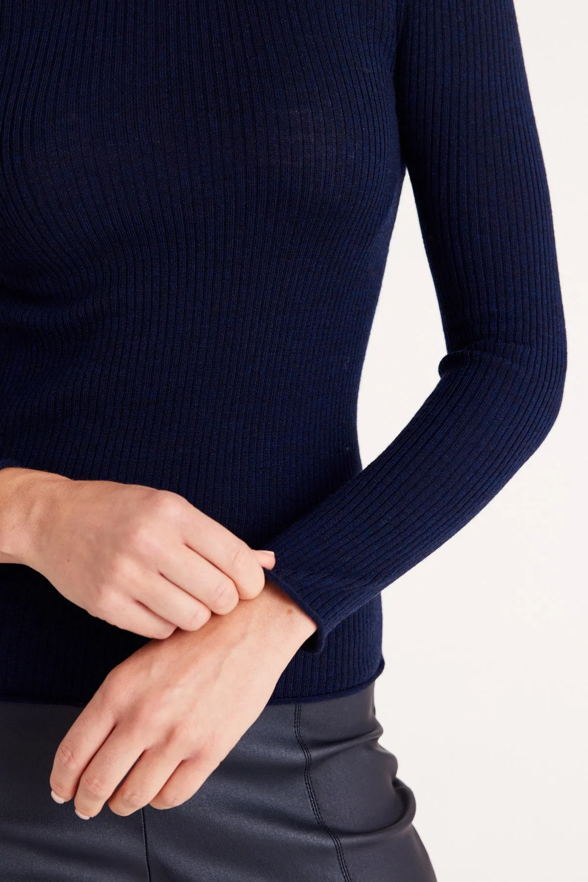 Superfine Merino Rib Crew - Navy