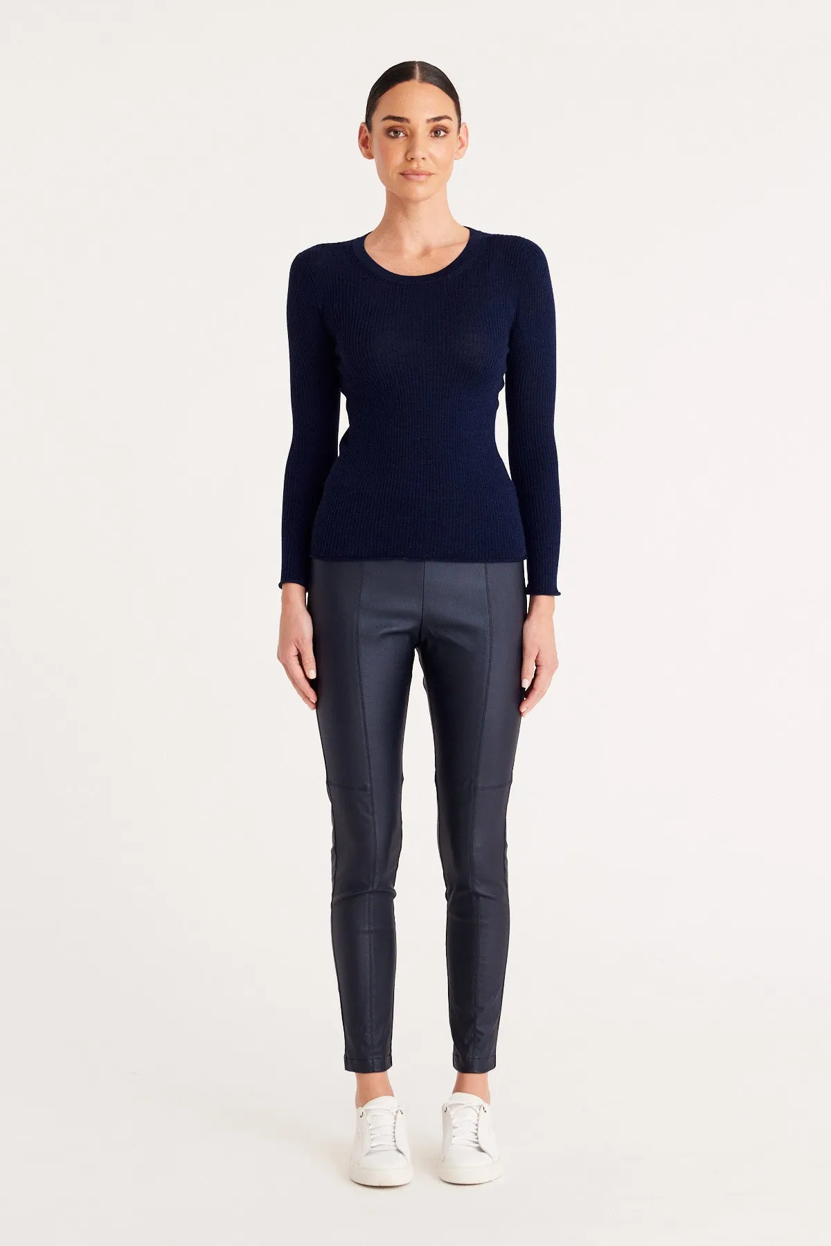 Superfine Merino Rib Crew - Navy