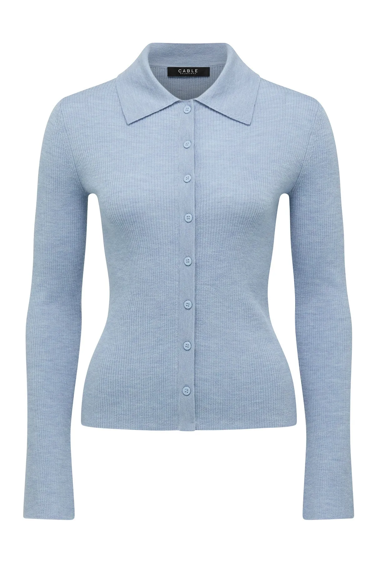 Superfine Rib Polo Cardigan - Ice Blue