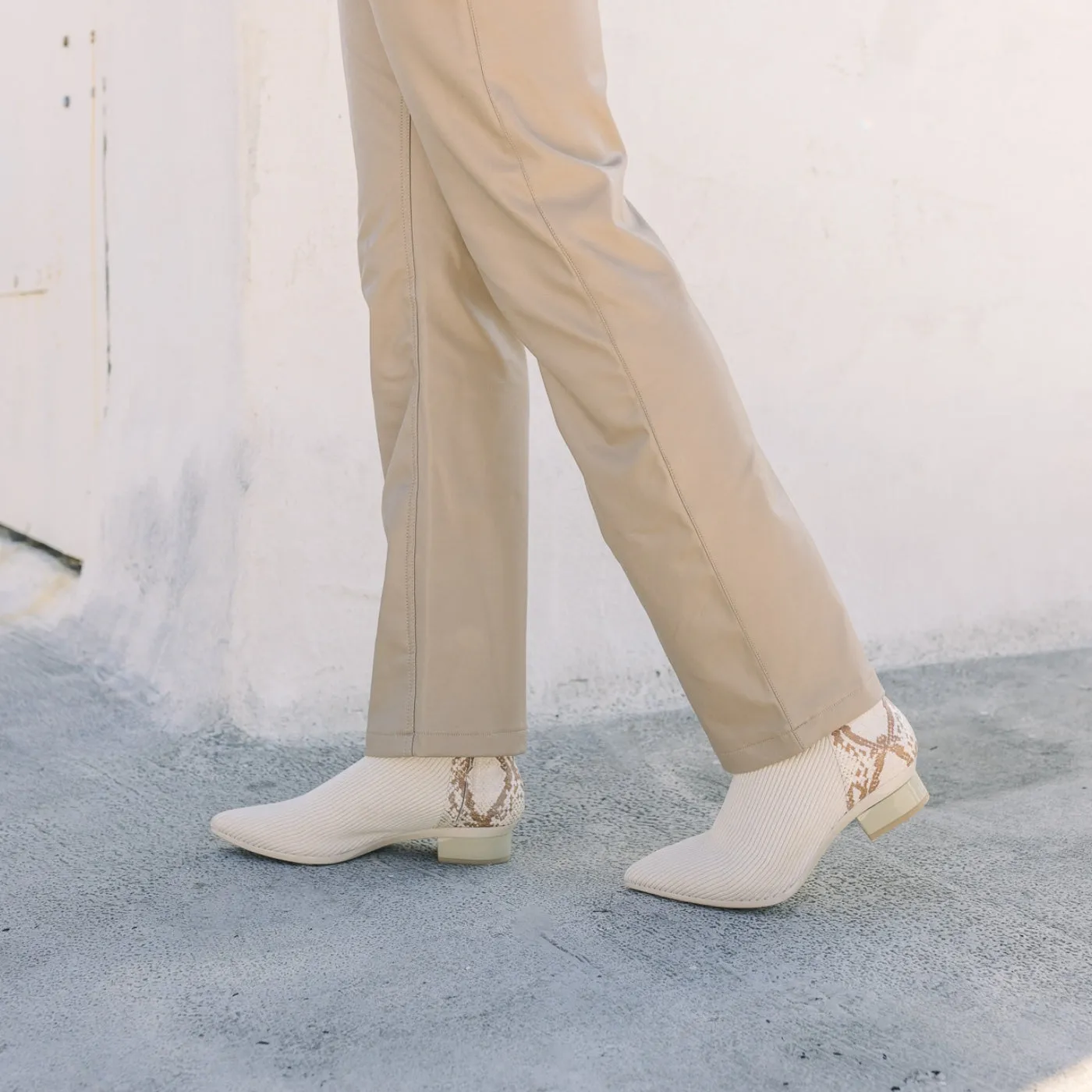 The Bootie - Ivory Snakeskin & Knit 3 Block