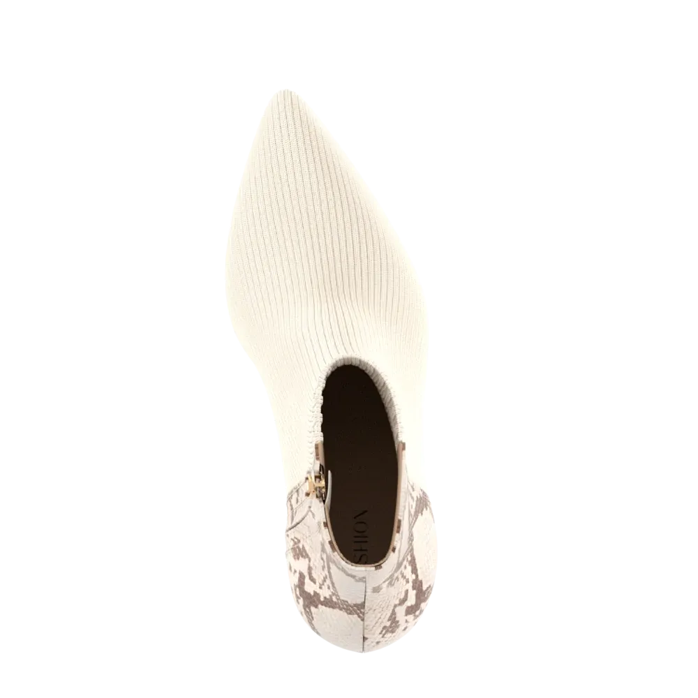 The Bootie - Ivory Snakeskin & Knit 3 Block