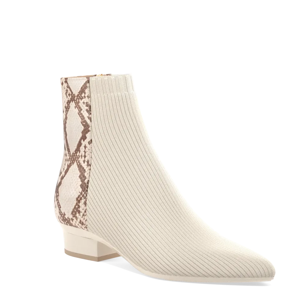 The Bootie - Ivory Snakeskin & Knit 3 Stiletto