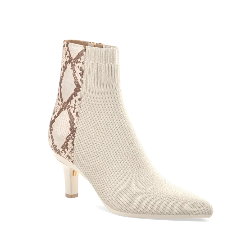 The Bootie - Ivory Snakeskin & Knit 3 Stiletto