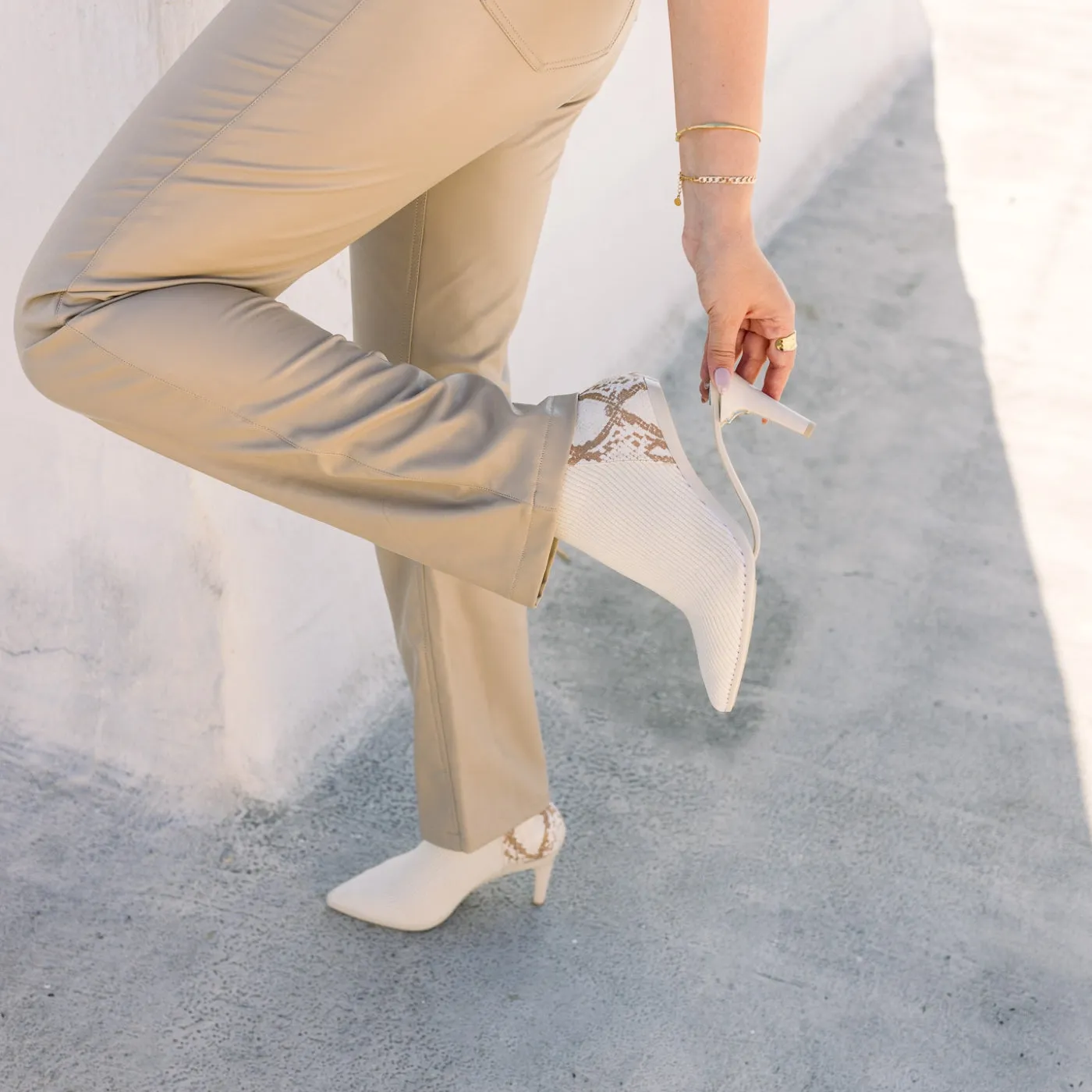 The Bootie - Ivory Snakeskin & Knit 3 Stiletto