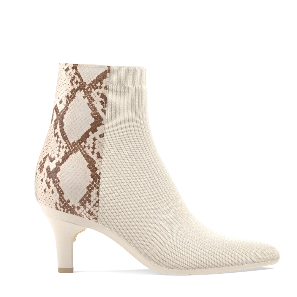 The Bootie - Ivory Snakeskin & Knit 3 Stiletto