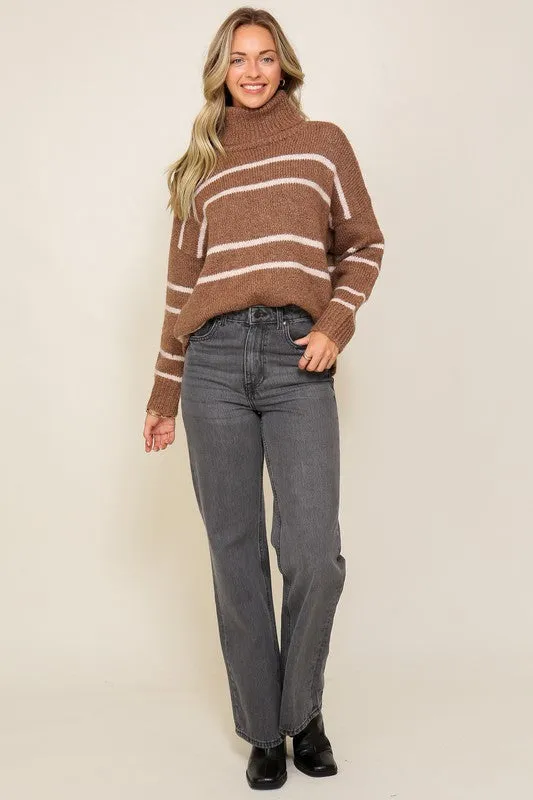 Tinley Turtle Neck Pinstripe Sweater // Brown or Black