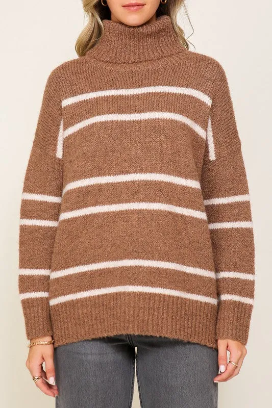 Tinley Turtle Neck Pinstripe Sweater // Brown or Black