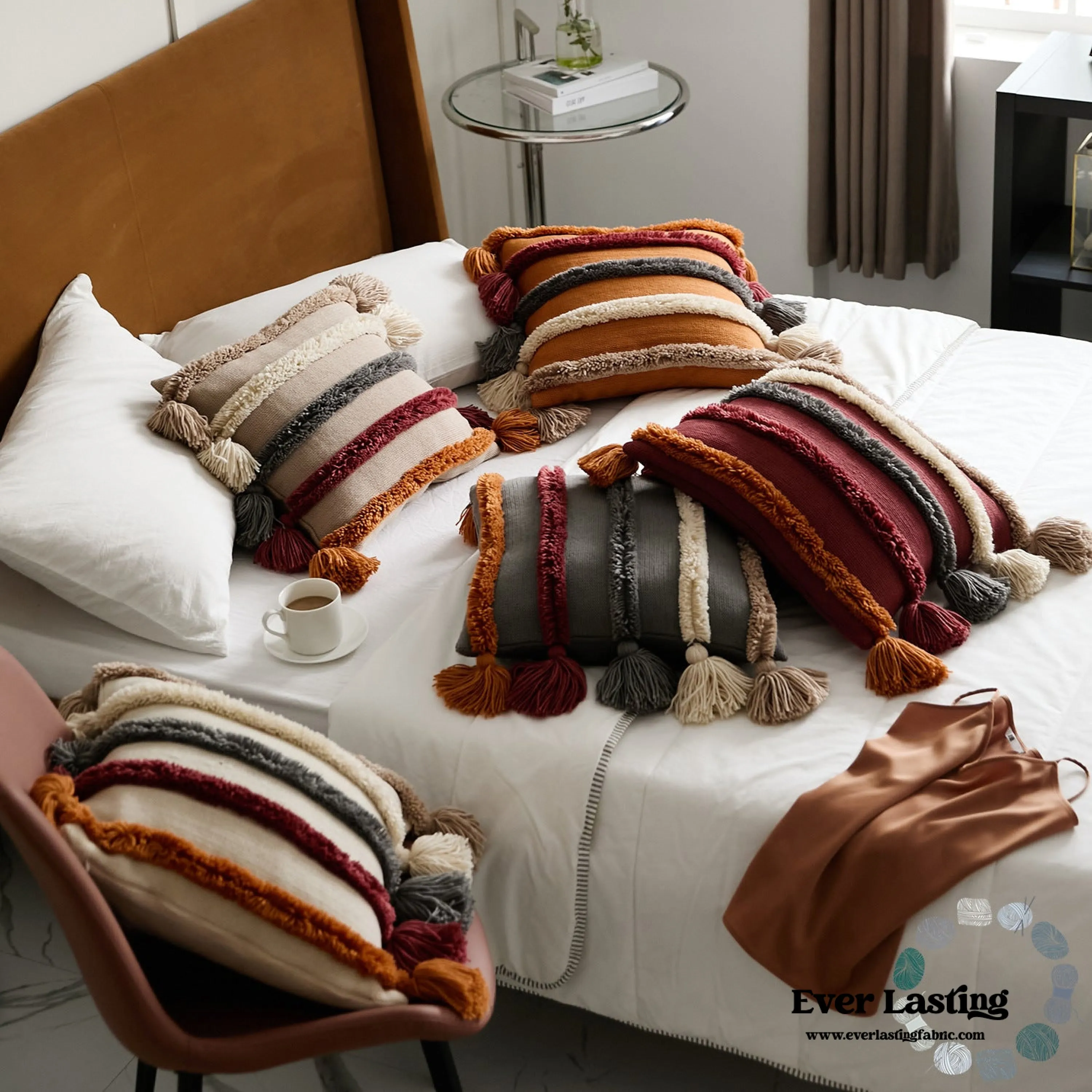 Warm Tone Fall Tufted Pillows with Tassels (5 Colors)