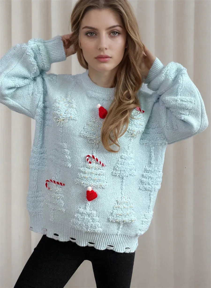 Wenkouban-Christmas Thanksgiving outfits_Korean Style O Neck Casual Loose Jumper Chic Bow Christmas Christmas Sweater