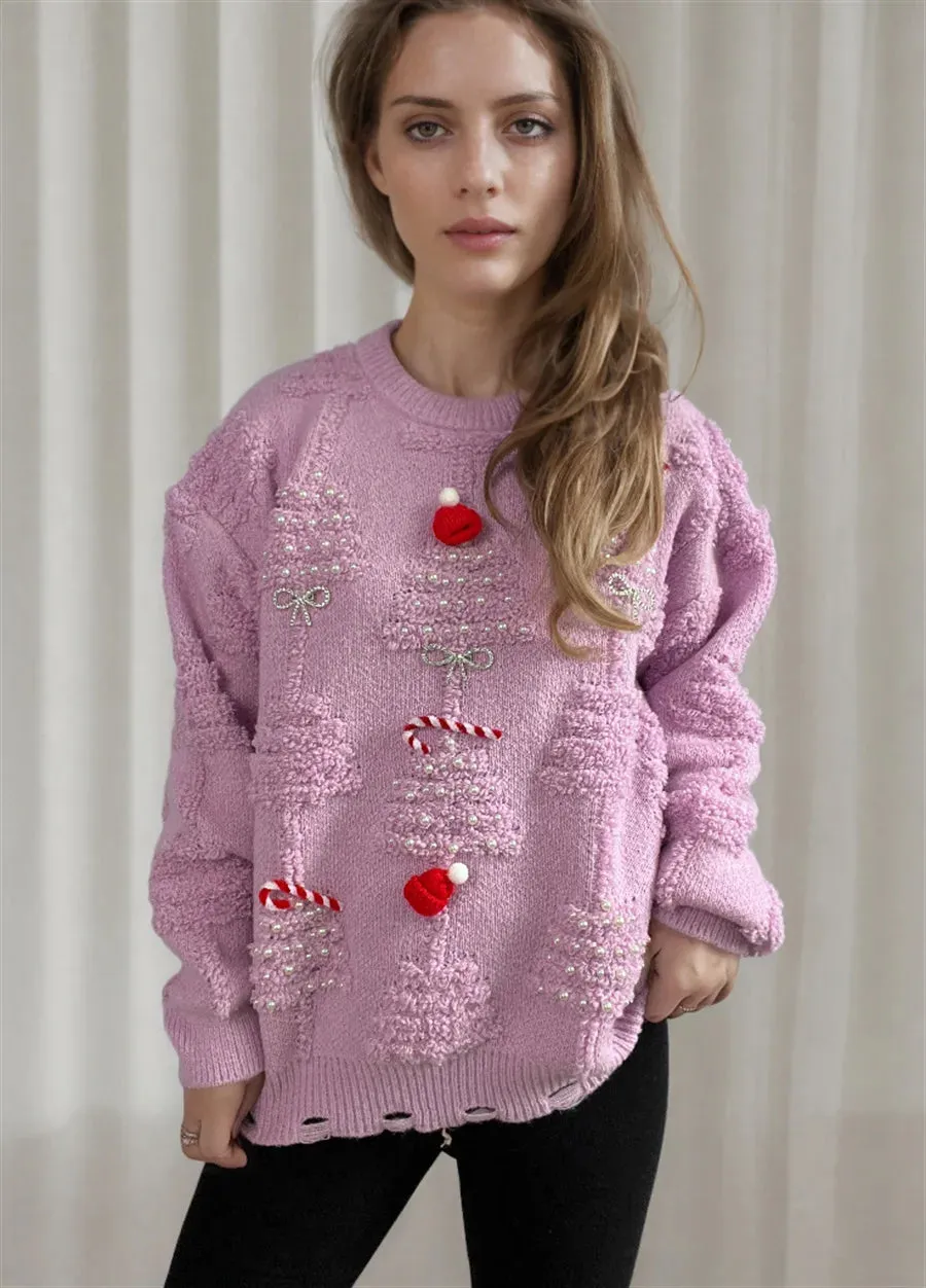 Wenkouban-Christmas Thanksgiving outfits_Korean Style O Neck Casual Loose Jumper Chic Bow Christmas Christmas Sweater