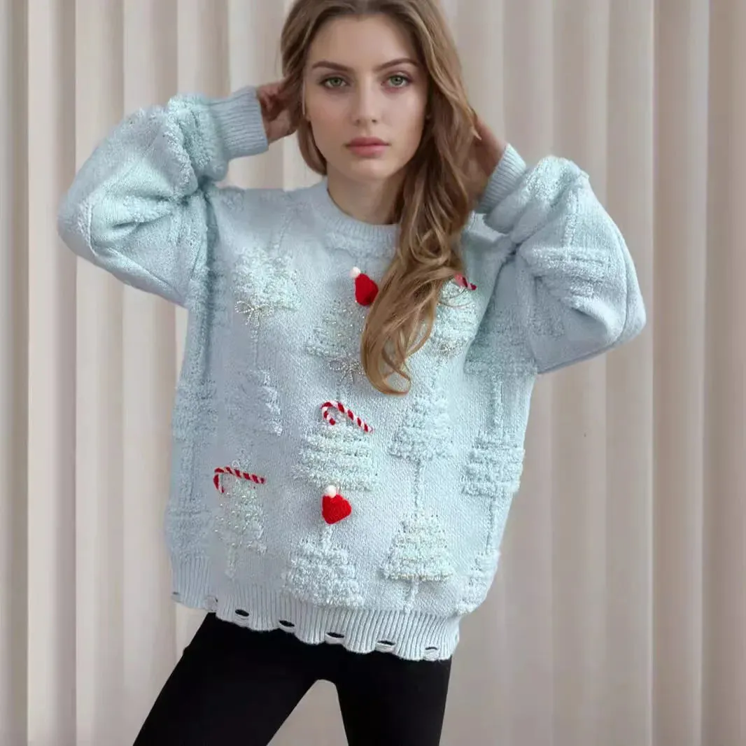 Wenkouban-Christmas Thanksgiving outfits_Korean Style O Neck Casual Loose Jumper Chic Bow Christmas Christmas Sweater