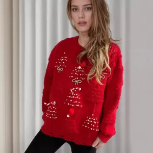 Wenkouban-Christmas Thanksgiving outfits_Korean Style O Neck Casual Loose Jumper Chic Bow Christmas Christmas Sweater