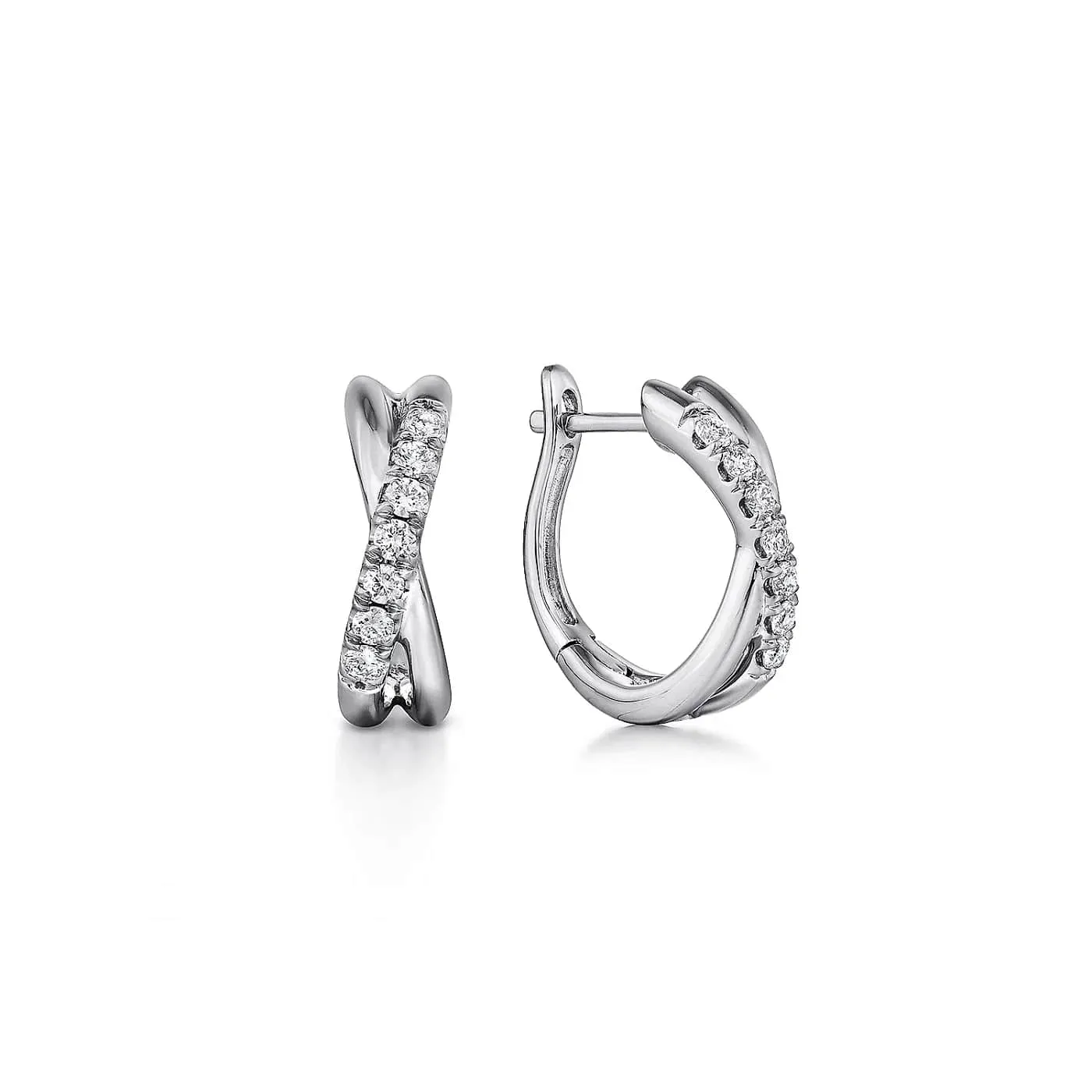 White Gold Diamond Twist Huggie Earrings, 0.21 cttw